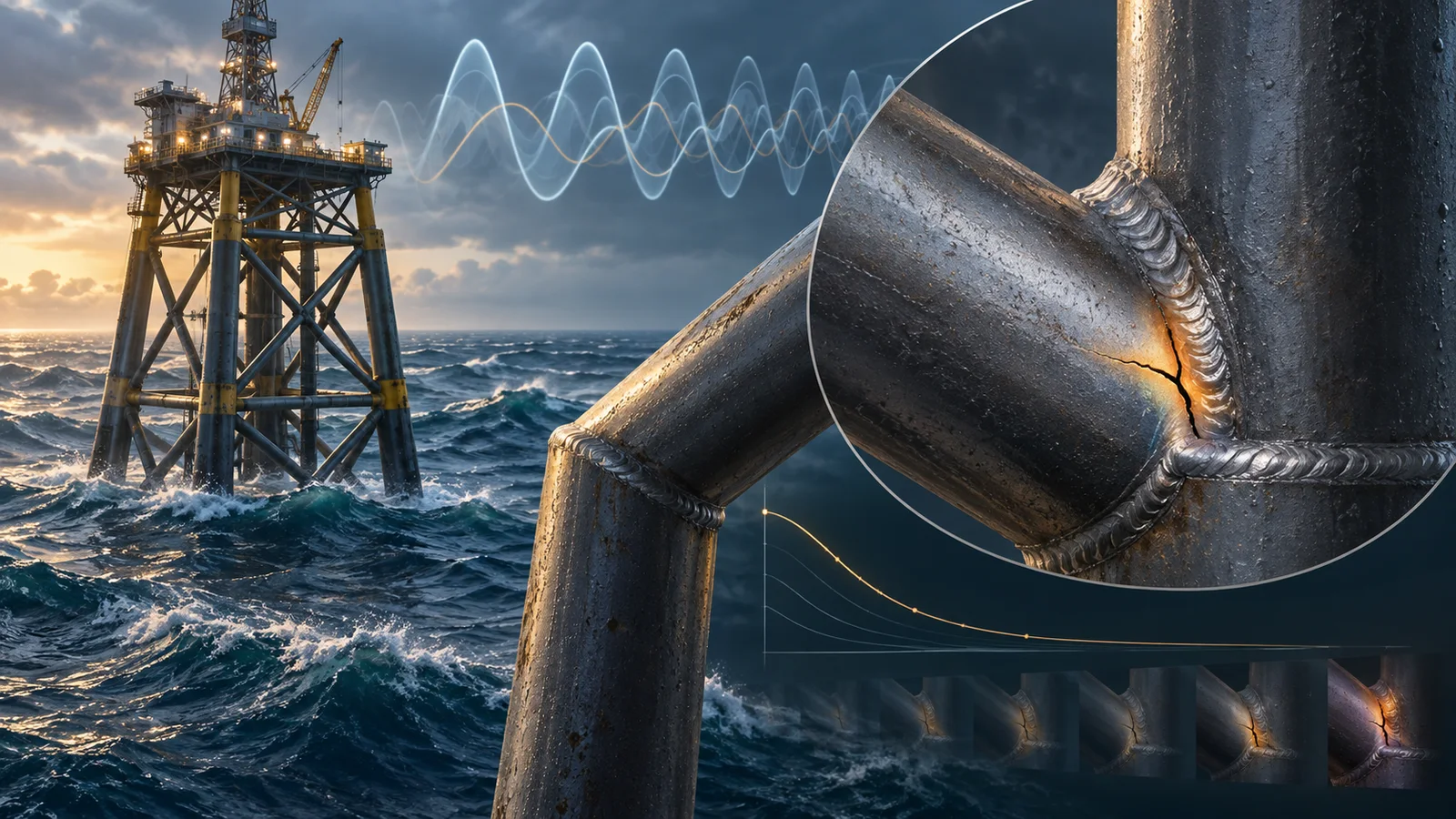 Repeated wave cycles and a fatigue crack at an offshore jacket welded connection